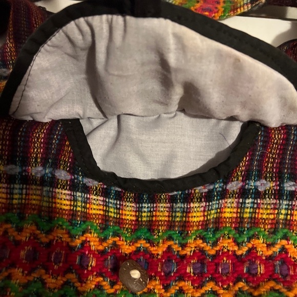 Mexican Shoulder Bag Tote Multi Color Yarn Stitched Blanket Boho Hippie - Picture 3 of 9